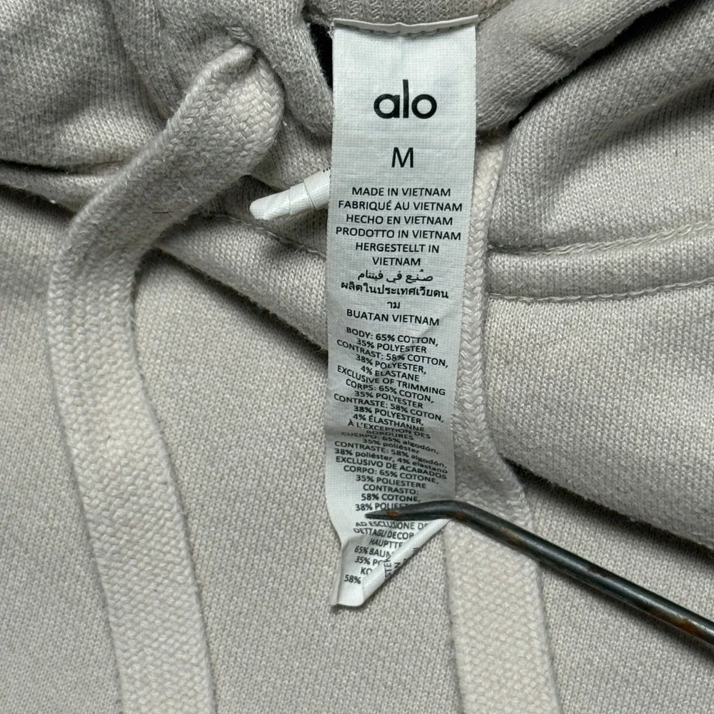Alo Athletic Hoodie Pullover Lightweight Beige Cotton Blend Drawstring Size M - Picture 7 of 7